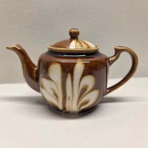 Vintage Small Ceramic Tea Pot Individual Brown Swirl Stoneware Glaze No Flaws!